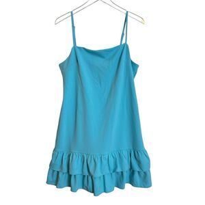 NEW BCBGeneration Tiered Ruffle Hem Mini Square Neck Dress Aqua Sky Size 14